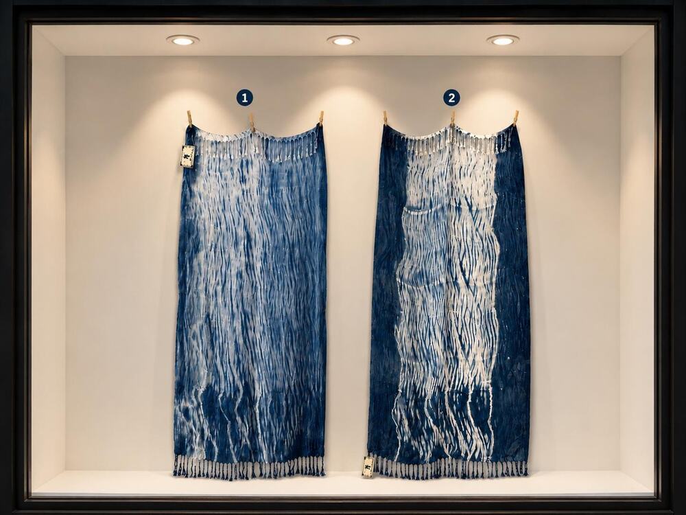 Hand-Dyed Cotton Scarf | Indigo Shibori Wrap | Lightweight Long Scarf